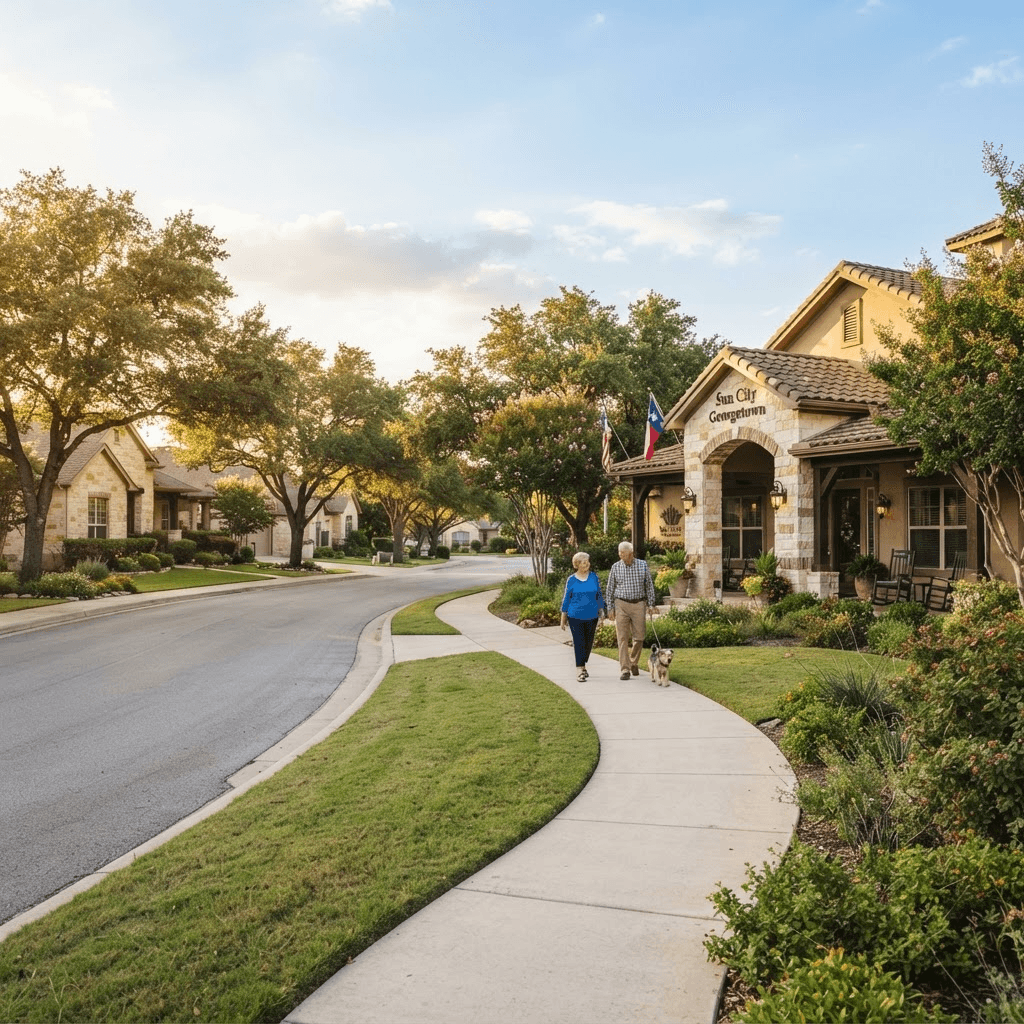 Charming retirement community and active senior residential neighborhood in Georgetown, Texas supported by Morning Glory home care aides