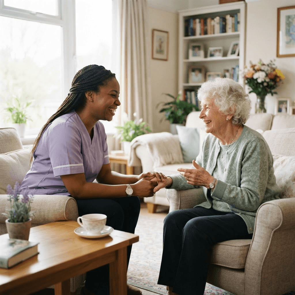 Caregiver offering compassionate companionship at home