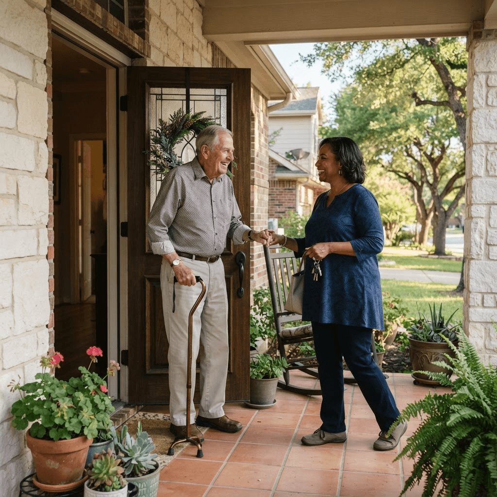 Caregiver welcoming a client at home